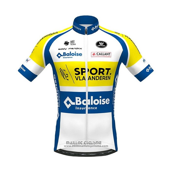 2021 Maillot Cyclisme Sport Vlaanderen-baloise Bleu Blanc Jaune Manches Courtes et Cuissard